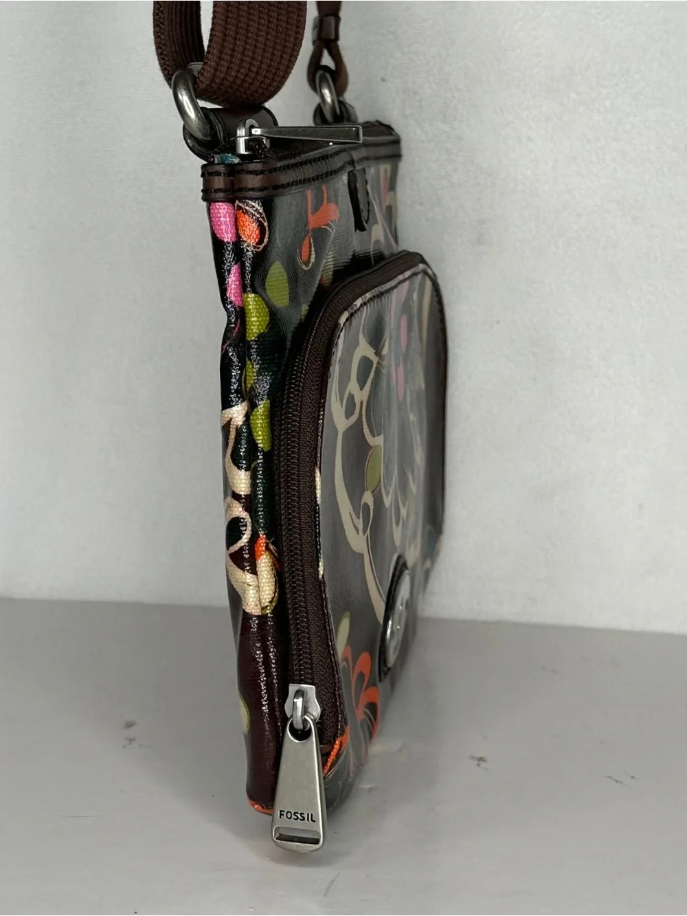 Fossil‎ Vintage Key-Per Crossbody Floral Coated Canvas Colorful